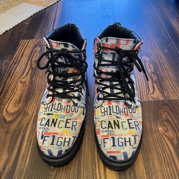 Fight Childhood Cancer Graphic Printed Lace Up Combat Boots Size 8 - Picture 2 of 11